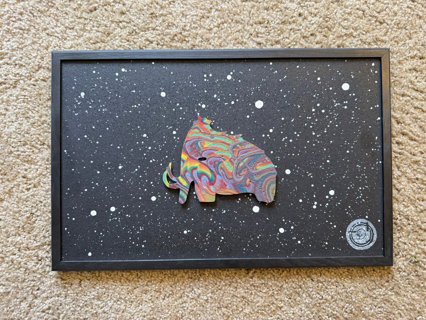 Swirling Rainbow Wooli Mini Cork Board - Original Piece