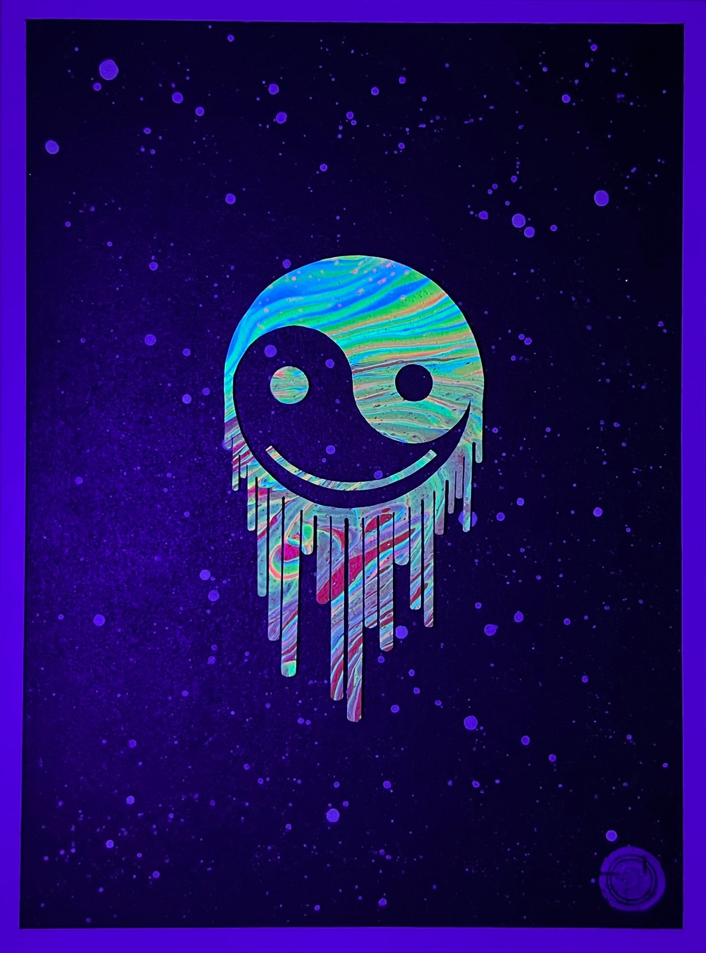 Drippy Smiley Yin Yang In Space Cork Board - Original Piece